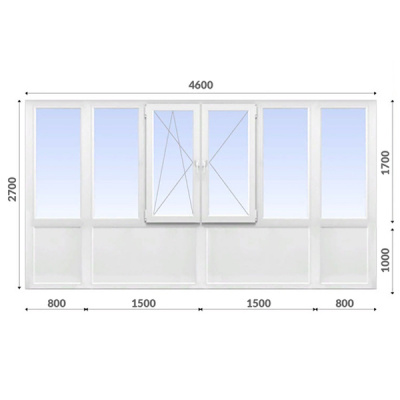 Французский балкон 2700x4600 Lider 70 мм 2-камерный стеклопакет энергосберегающее